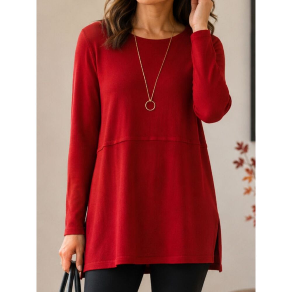 J. Jill Petite Red Tunic Sweater Small Long Sleeve Wool Blend Layered Knit Top
